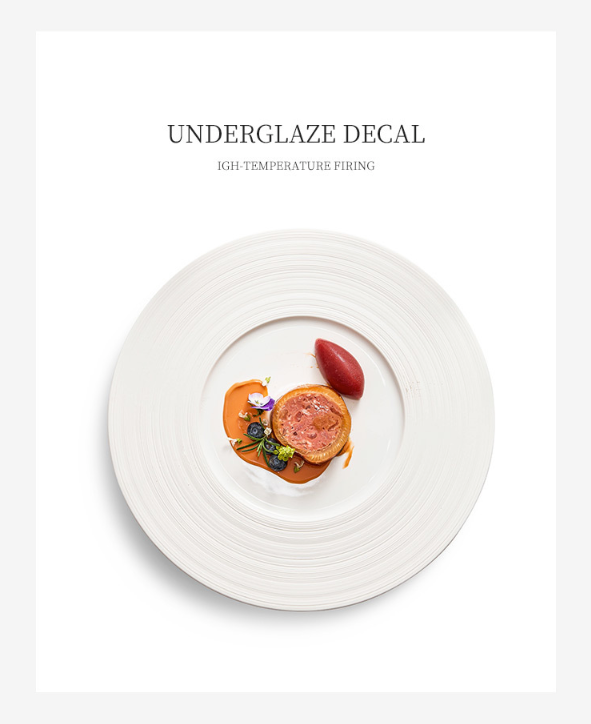 Wide-Rim Brushed Ceramic Plate – Elegant Flat Dish for Fine Dining