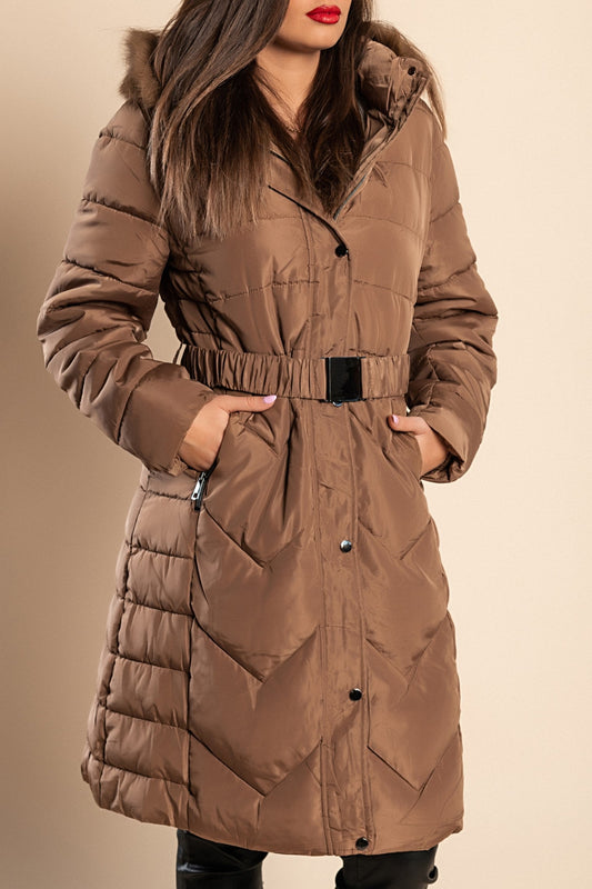 Longer Padded Winter Jacket with Hood Plus Size, Camel