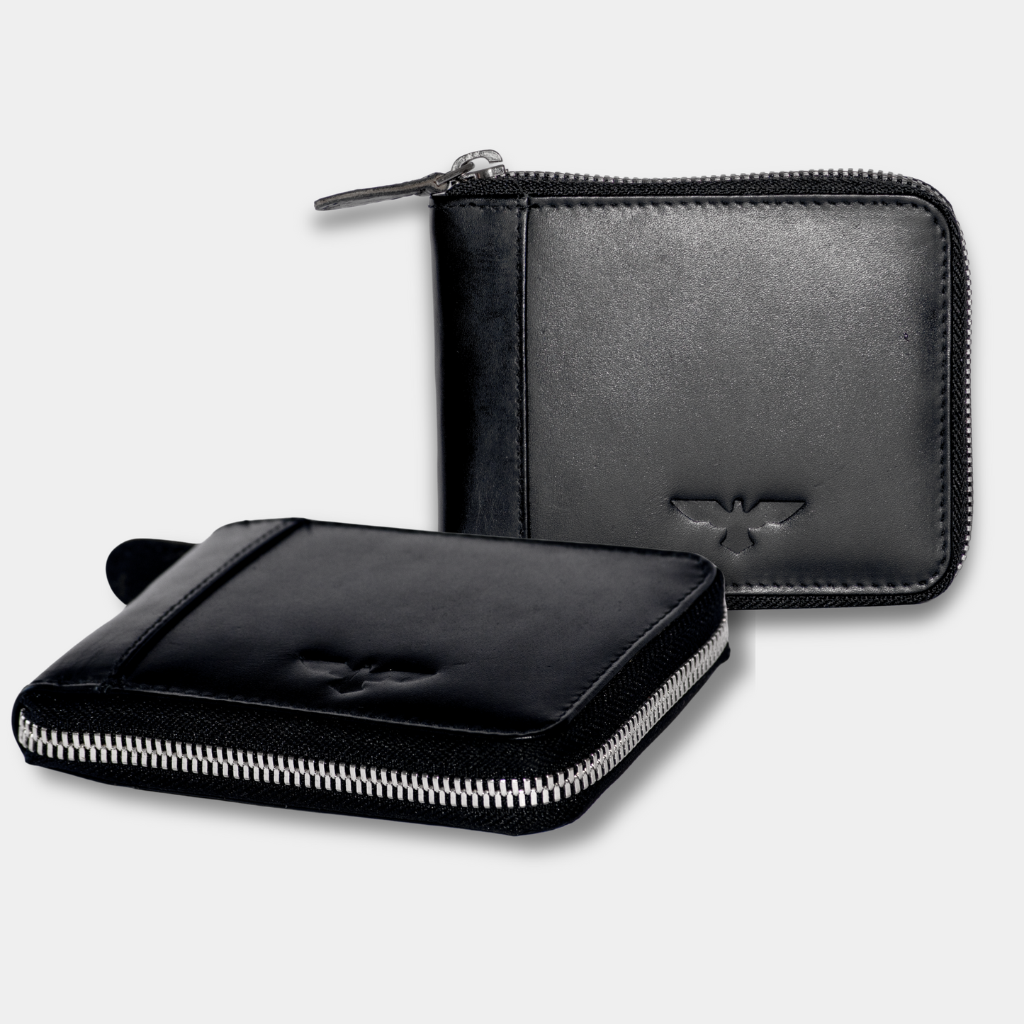Cartera Zipper de Cuero Negro – Estilo Minimalista – IULIUS