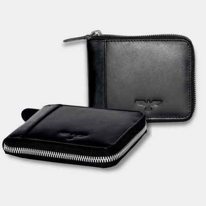 Cartera Zipper de Cuero Negro – Estilo Minimalista – IULIUS