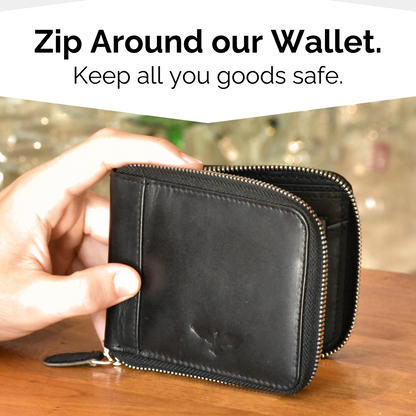 Cartera Zipper de Cuero Negro – Estilo Minimalista – IULIUS