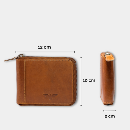 Cartera Zipper de Cuero Camel – Estilo Clásico –