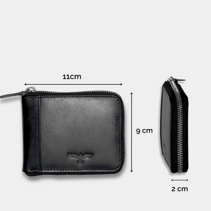 Cartera Zipper de Cuero Negro – Estilo Minimalista – IULIUS