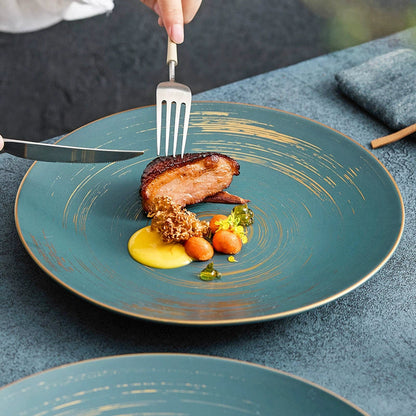 Matte Glazed Ceramic Dinner Plate with Gold Detailing – Available in T