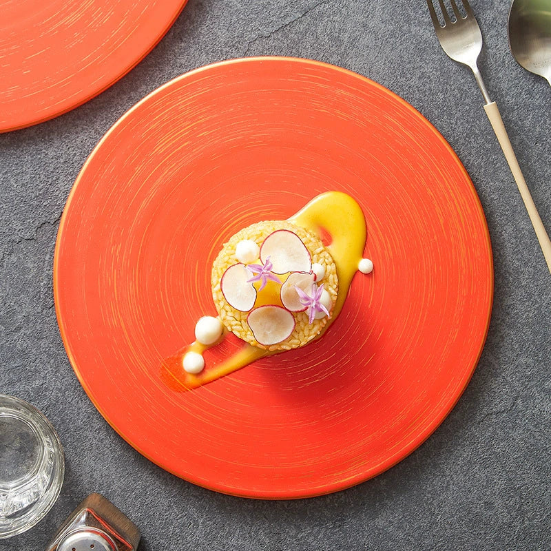 Brushed Texture Round Ceramic Dinner Plate 10" / 12"  – Minimalist Mat