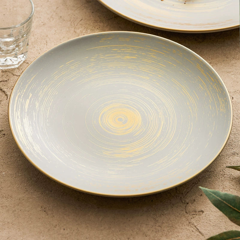 Matte Glazed Ceramic Dinner Plate with Gold Detailing – Available in T