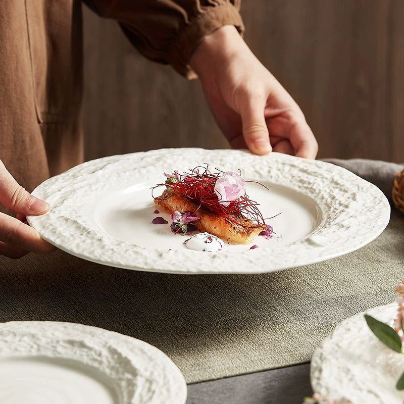 Creative Textured Ceramic Plate with Stone-Edge Design – Available in