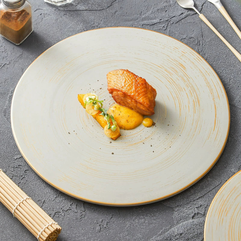 Brushed Texture Round Ceramic Dinner Plate 10" / 12"  – Minimalist Mat