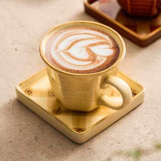 Vintage Hand-Painted Square Ceramic Coffee Mug with Saucer – 200ml