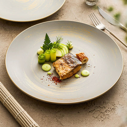 Matte Glazed Ceramic Dinner Plate with Gold Detailing – Available in T