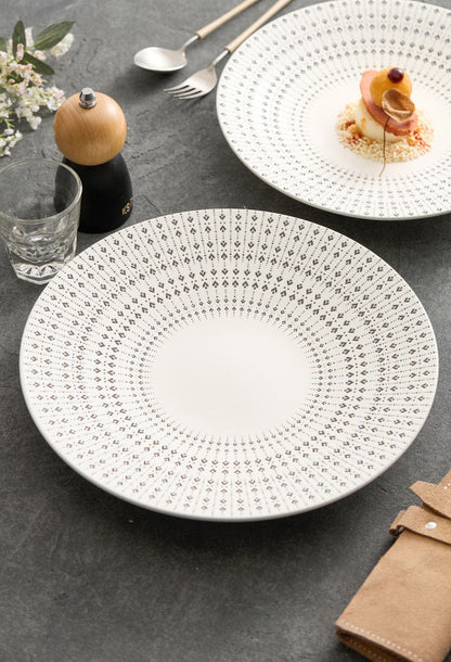 White Glazed Ceramic Dinner Plate – Heart Pattern Design, Available in