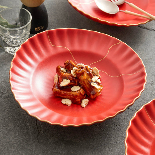 Luxury Red Ceramic Serving Bowl Set with Golden Rim – 9" / 11" / 13"