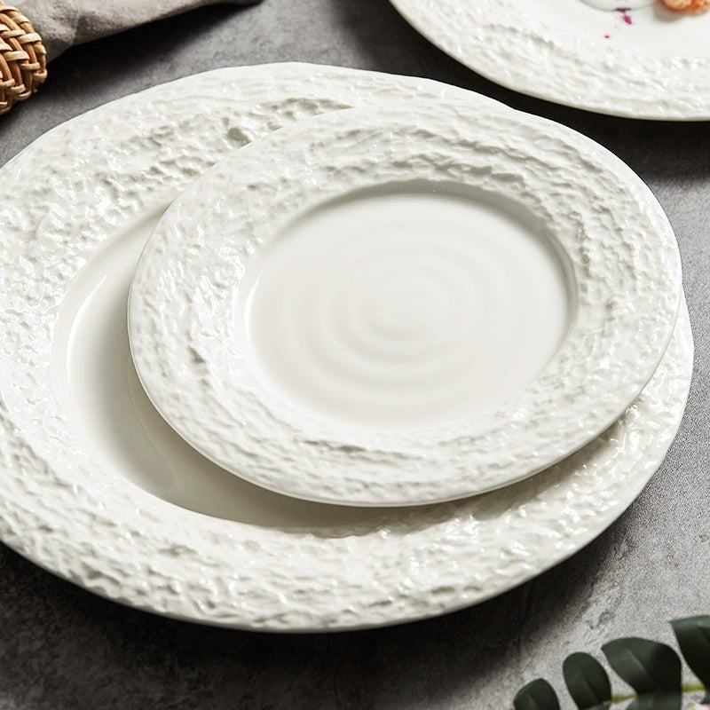 Creative Textured Ceramic Plate with Stone-Edge Design – Available in