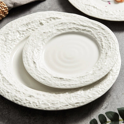 Creative Textured Ceramic Plate with Stone-Edge Design – Available in