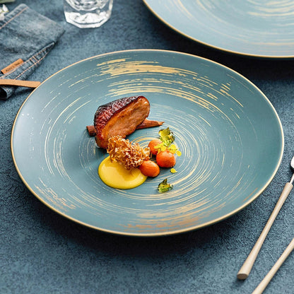 Matte Glazed Ceramic Dinner Plate with Gold Detailing – Available in T